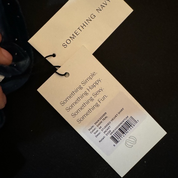 Something Navy Studded Velvet Shirt Jacket - Picture 3 of 3